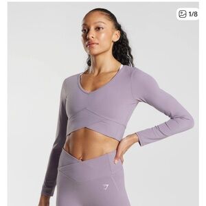 Gymshark Crossover Long Sleeve Cropped top workout gym training purple size S